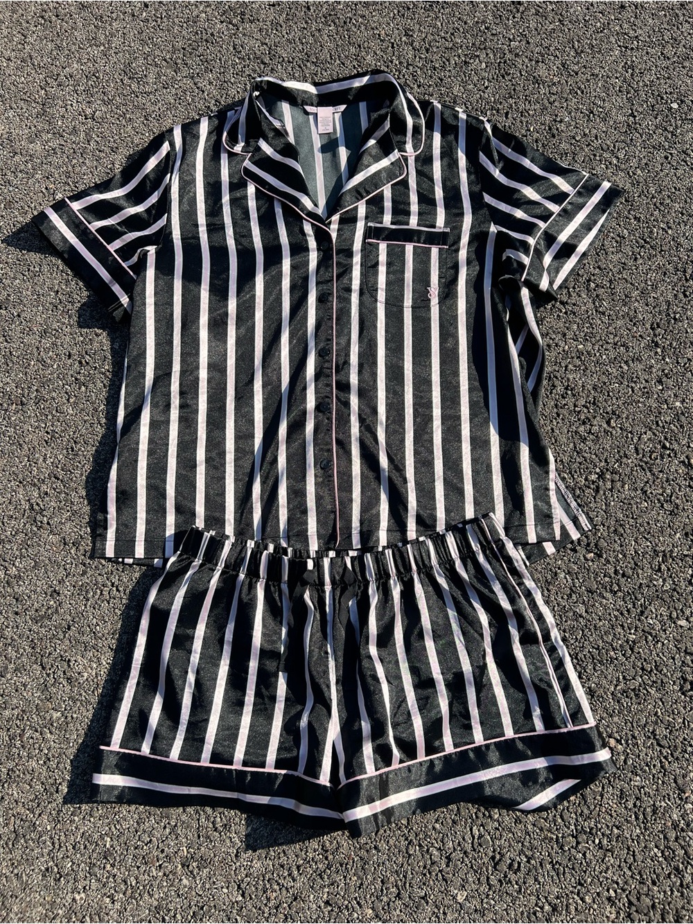 Victoria Secret Woman’s Black and Pink Stripped Pajama Set